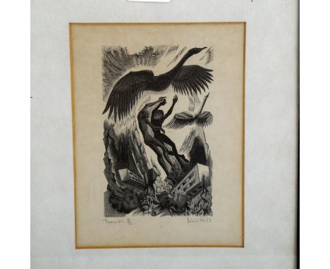 Blair Hughes Stanton, wood engraving, Triumph, signed in pencil, no. 8/12, image 15cm x 10cm, framedEven paper discolouration