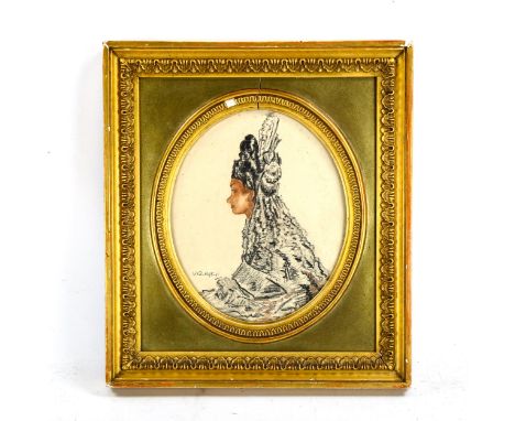 Attributed to William Russell Flint, charcoal/chalk portrait of a woman, signed, 22cm x 18cm, framedSlight paper discolourati