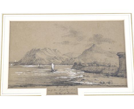19th century Irish School, pencil and chalk drawing, Bray Head, Bay of Dublin, unsigned, 10cm x 17cm, mountedEven paper disco