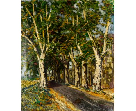 Mid-20th century French School, oil on canvas, avenue of trees, unsigned, 65cm x 55cm, framed2 tiny patch repairs not visible