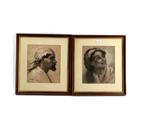 Cipolla, pair of charcoal portrait studies, signed, 30cm x 26cm, framedBoth have light foxing, study of a boy has tear on bot