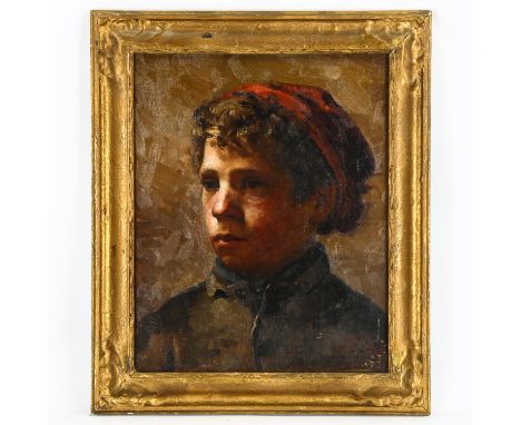 A late 19th century oil on canvas, portrait of a boy with a red cap, unsigned, 43cm x 35cm, framedGood original condition, a 