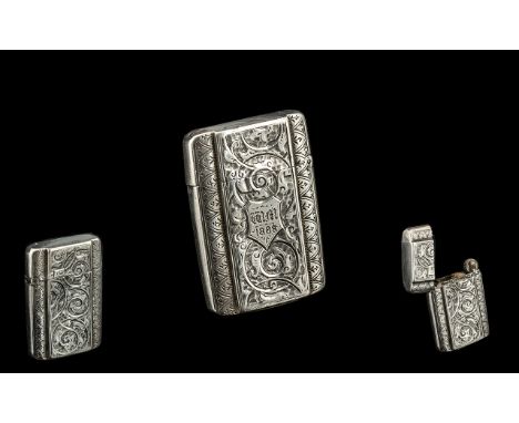 A Victorian Rare and Unusual Silver Converted Vesta Case with lighter mechanism, striker to base. of shaped form with engrave