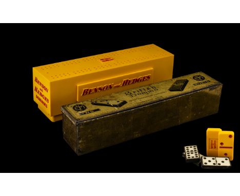 Two Sets of Vintage Dominoes.  One in yellow Benson &amp; Hedges box, and on in Rivets British Domino tin, patent number 8436