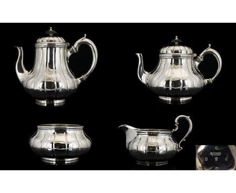 Garrards Of London Victorian Period Superb Quality Solid Silver Four Piece Tea Service Of Excellent design and form, comprisi