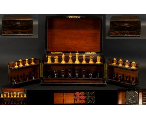 Edwardian Period Original Coromandel Boxed Games Compendium  ( Fitted Interior ) with Comprehensive Games Selection, Draughts