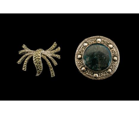 Scottish - Circular 1950's Celtic Sterling Silver Pebble Brooch. c.1950's. Hallmark for Edinburgh 1955. Maker R.A ( Robert Al