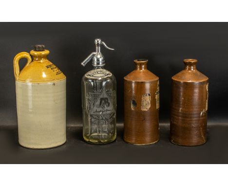 Collection of Flagon Ware to include large beige flagon inscribed  'Scott's (Bolton) Ltd - Botanical Beverages 1936'.  Also, 