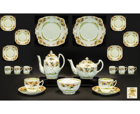 Art Deco Period 1930's Standard China ( 21 ) Piece Hand Enamelled Part Tea and Coffee Set. Reg No 741482, Pattern No 3166. Co