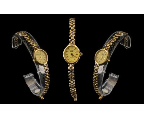 Rotary - Ladies Quartz 9ct Gold Bracelet Watch with Champagne Dial, Panther Design Bracelet. Hallmark London 1887, To Watch C