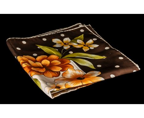 Aspinal of London Vintage Scarf by Vakko.  Large silk scarf square with floral patter and rolled hems.  33" x 34".  New unuse
