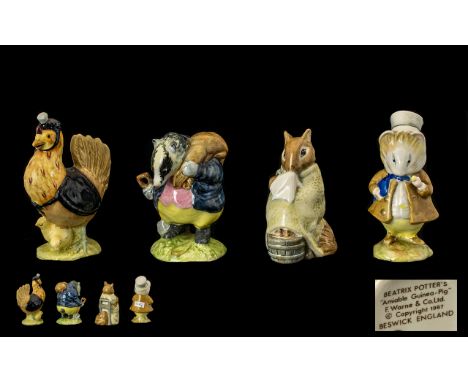 Beswick Beatrix Potter Collection of Hand Painted Ceramic Figures ( 4 ) In Total. Comprises 1/ Tommy Brock - First Version, S