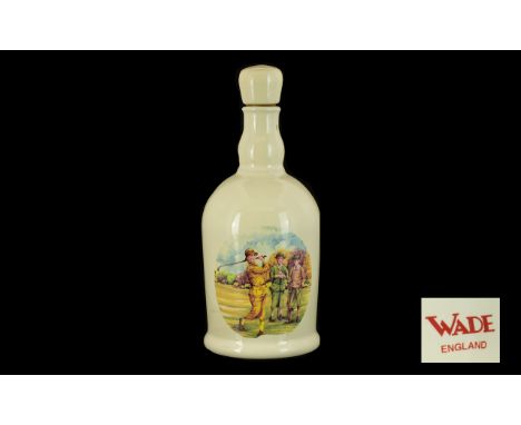Golf Interest - Vintage Wade Ceramic Bottle With Cork Stopper depicting golfers.  Cream ground with golfing images to front a