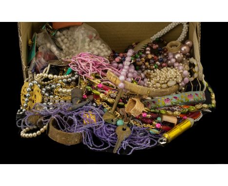 A Box Containing a Quantity of Costume Jewellery  to include mostly assorted beads, various vintage bangles, several pairs of