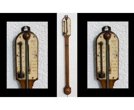 Victorian Period Oak Stick Barometer, Marked Wilson of Penrith. Please Study Photos. 36 Inches - 90 cm Tall. 