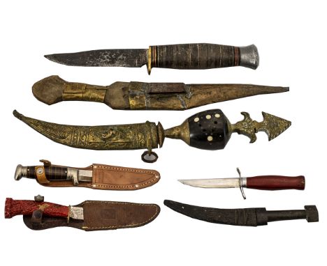 A Small Mix Lot Of Seven Daggers, Complete Mix To Include Indian Tourist And English Hunting Knives. Please See Accompanying 