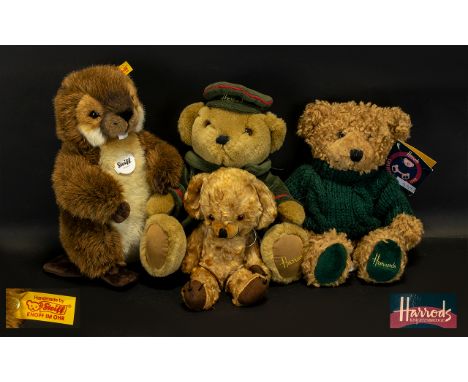 Collection of Teddy Bears to include a vintage Merrythought teddy with bells in his ears and moveable arms and legs; a Steiff