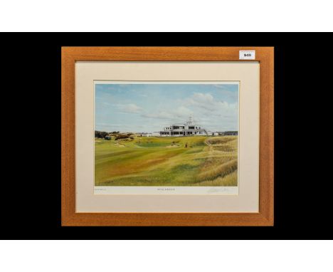 Golf Interest - Print of Royal Birkdale Golf Course by Graeme W Baxter.  Signed print mounted behind glass, in a wooden frame