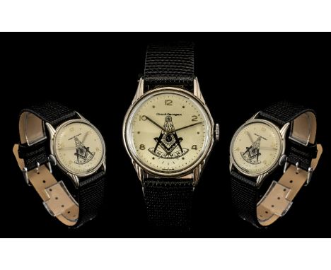 Girard Perregau C 1950 Vintage Classic Swiss Watch. Model Number 132-115. Masonic Interest Very rare masonic dial edition of 