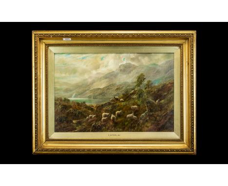 Richard Watson Painting 'Sheep on a Mountain Slope' by English Artist Richard Watson 1840 - 1921. Oil on canvas depicting she