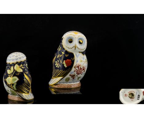 Royal Crown Derby Hand Painted Large Ceramic Paperweight ' Daybreak Owl ' Date 2006. Gold Stopper. 1st Quality and Mint Condi