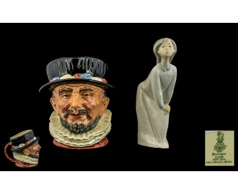 Royal Doulton Hand Painted Character Jug ' Beefeater ' Variation 4 D6206. Issued 1987 - 1996, Height 6.5 Inches - 16.5 cm, Mi