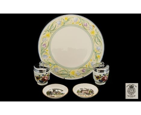 Royal Worcester Boxed Cake Plate 'Summerfield' design. Together with two Royal Worcester pin dishes and two Royal Worcester e