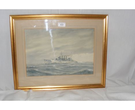 ERIC ERSKINE CAMPBELL TUFNELL (1888-1978) - 25cm x 36cm portrait of HMS "Suffolk" in rough seas - signed and inscribed