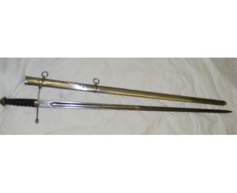 19th century Scottish officer's field sword with 83cm blade engraved J. Arthur Mackenzie complete with steel scabbard
