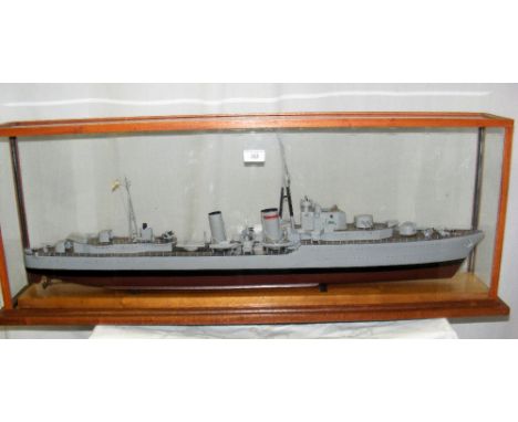 A scale model of the V & W Class destroyer HMS "Vanquished", together with sundry plans and ephemera in 105cm glazed display 