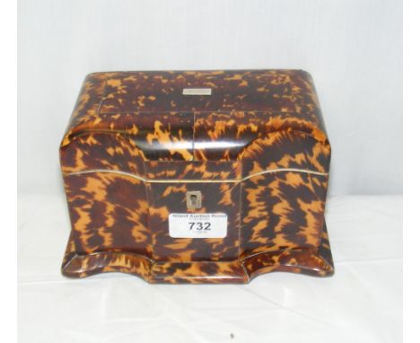 A 19cm shaped blonde tortoiseshell two compartment tea caddy