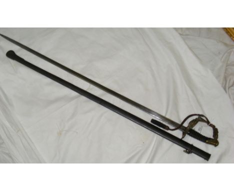 A Belgian officer's sword with 93cm steel blade, brass guard and pommel complete with metal scabbard