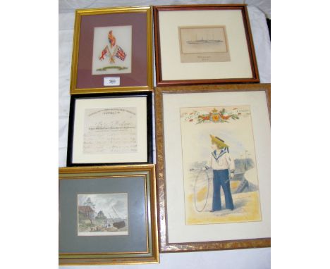Six assorted items of local interest maritime memorabilia including portrait of RYS "Milander", etc