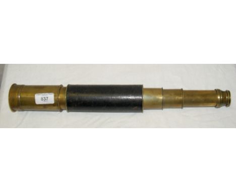 A 19th century leather-bound three draw brass telescope by S.M. Newton, Halifax