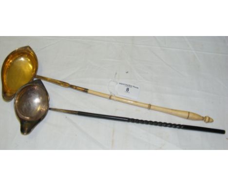 A George III silver toddy ladle with horn handle - London 1799, together with a silver gilt Victorian ditto with bone handle