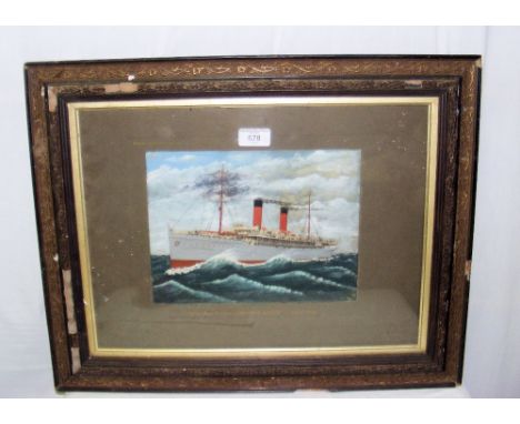 A.V. - 20cm x 26cm oil on board - portrait of the Royal Mail Steamer "Armadale Castle" - signed with monogram