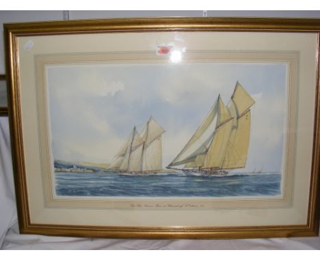 M.G. PEARSON - 32cm x 54cm watercolour - "First Rate Schooners "Meteor and Waterwitch" Off St Catherines, 1911 - signed and d