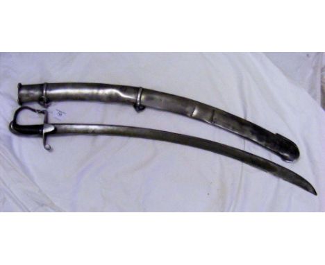 A 19th century cavalry officer's sabre with 82cm curved steel blade and wired metal scabbard