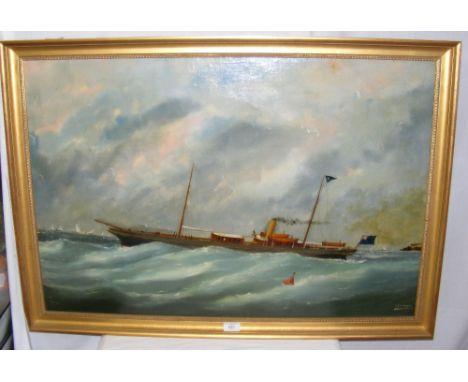 T.E.G.V. ADAM - 58cm x 87cm oil on canvas laid on board - portrait of the steam yacht "Boadicea" - signed and dated Rouen, 18