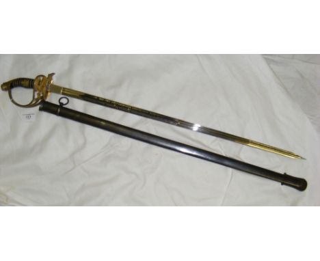 Imperial German presentation sword with decorative embossed eagle to the guard, the blade inscribed "Die Offiziere der 3. Esc