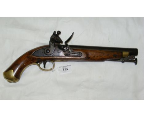 A 19th century army flintlock pistol with VR stamp under crown and tower, H. Gill to the lock plate, brass finger guard and p