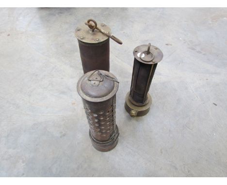 Three vintage brass bonnet lamps