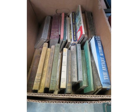 A box of mixed early motoring books including editions of "The Motor Manual" and "Motors in a Nutshell" 