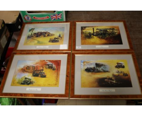 A SET OF FOUR FRAMED AND GLAZED STEAM ENGINE PRINTS 
