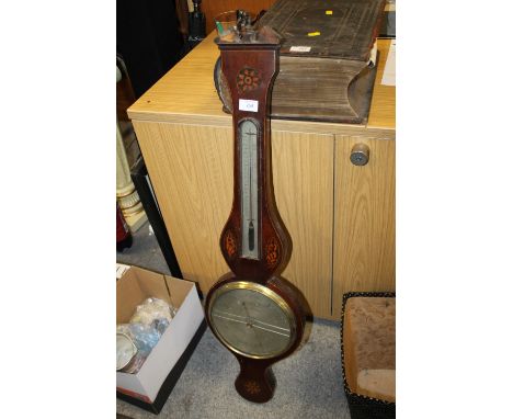 A 19TH CENTURY INLAID MAHOGANY WALL BAROMETER A/F 
