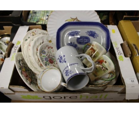 A TRAY OF SPODE CERAMICS TO INCLUDE 'COURSING SCENES' MUGS