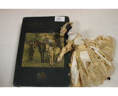 A BOXED VINTAGE JIGSAW PUZZLE TOGETHER WITH AN ANTIQUE PORCELAIN DOLL A/F