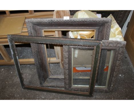 THREE VINTAGE CARVED DARK WOOD PICTURE FRAMES 