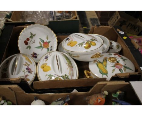 A TRAY OF ROYAL WORCESTER EVESHAM TUREENS ETC 