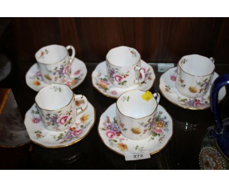 FIVE ROYAL CROWN DERBY POSIES CUPS AND SAUCERS